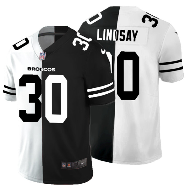 Men's Denver Broncos #30 Phillip Lindsay Black & White NFL Split Limited Stitched Jersey Men's Denver Broncos #30 Phillip Lindsay Black & White NFL Split Limited Stitched Jersey